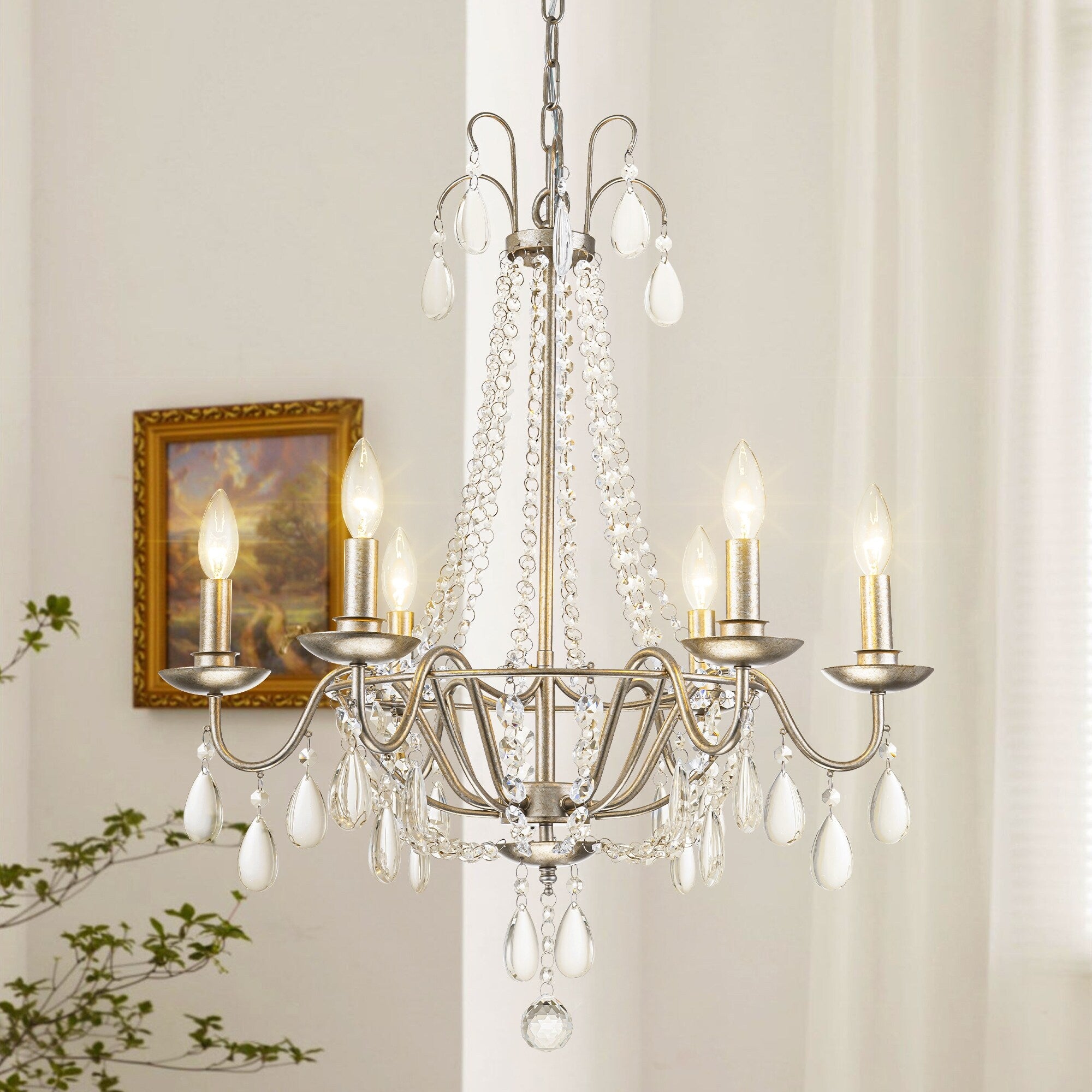 Rennnsan 6 Light Vintage Country Crystal Iron Chandelier For Romantic Dining Living Spaces 6 Light