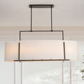 Rennnsan 7 Light Farmhouse Black Oval Drum Fabric Chandelier Large Dining Room Pendant Light
