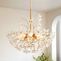 8 Light Brass Crystal Floral Basket Chandelier With Daisy Inspired Accents For Living Spaces