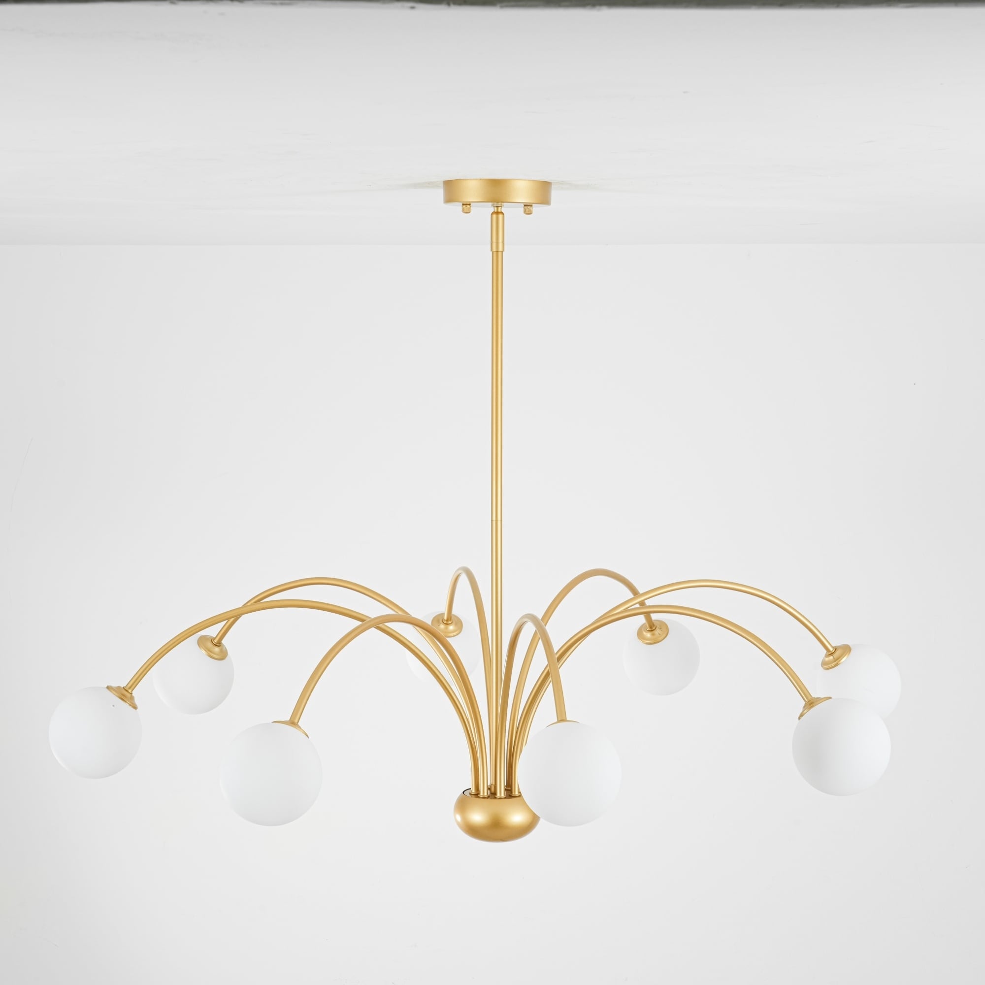 Rennnsan 8 Light Modern Gold Opal Glass Sputnik Chandelier For Living Room Dining Room 39.4 In. W X 11 In. H