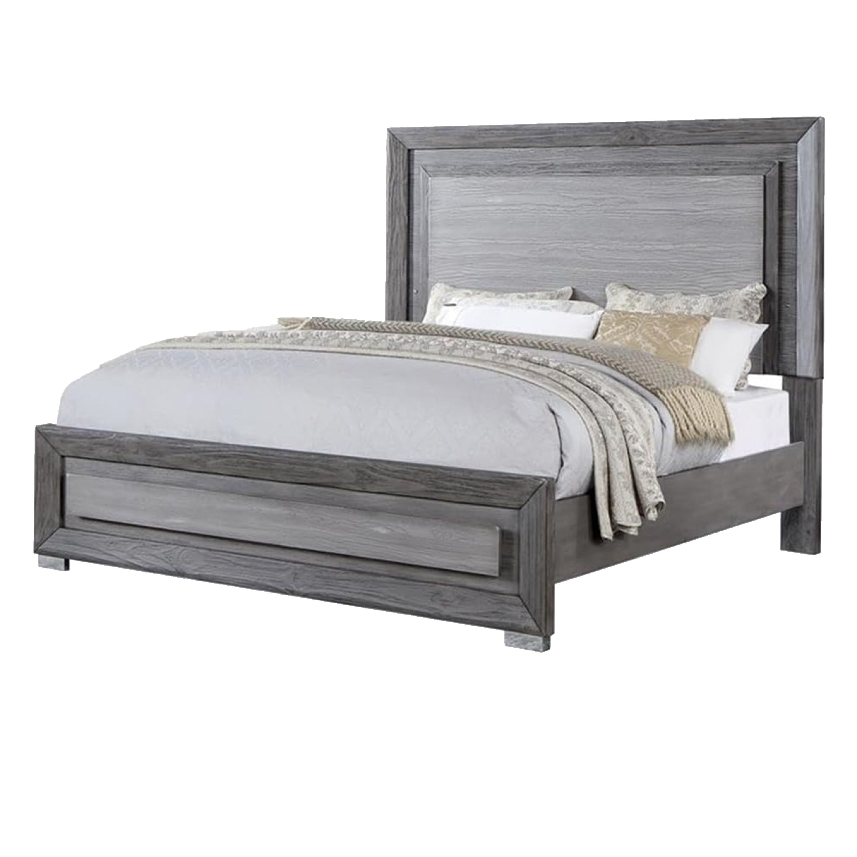 Reno California King Bed With Led Headboard And Metal Legs Gray Wood