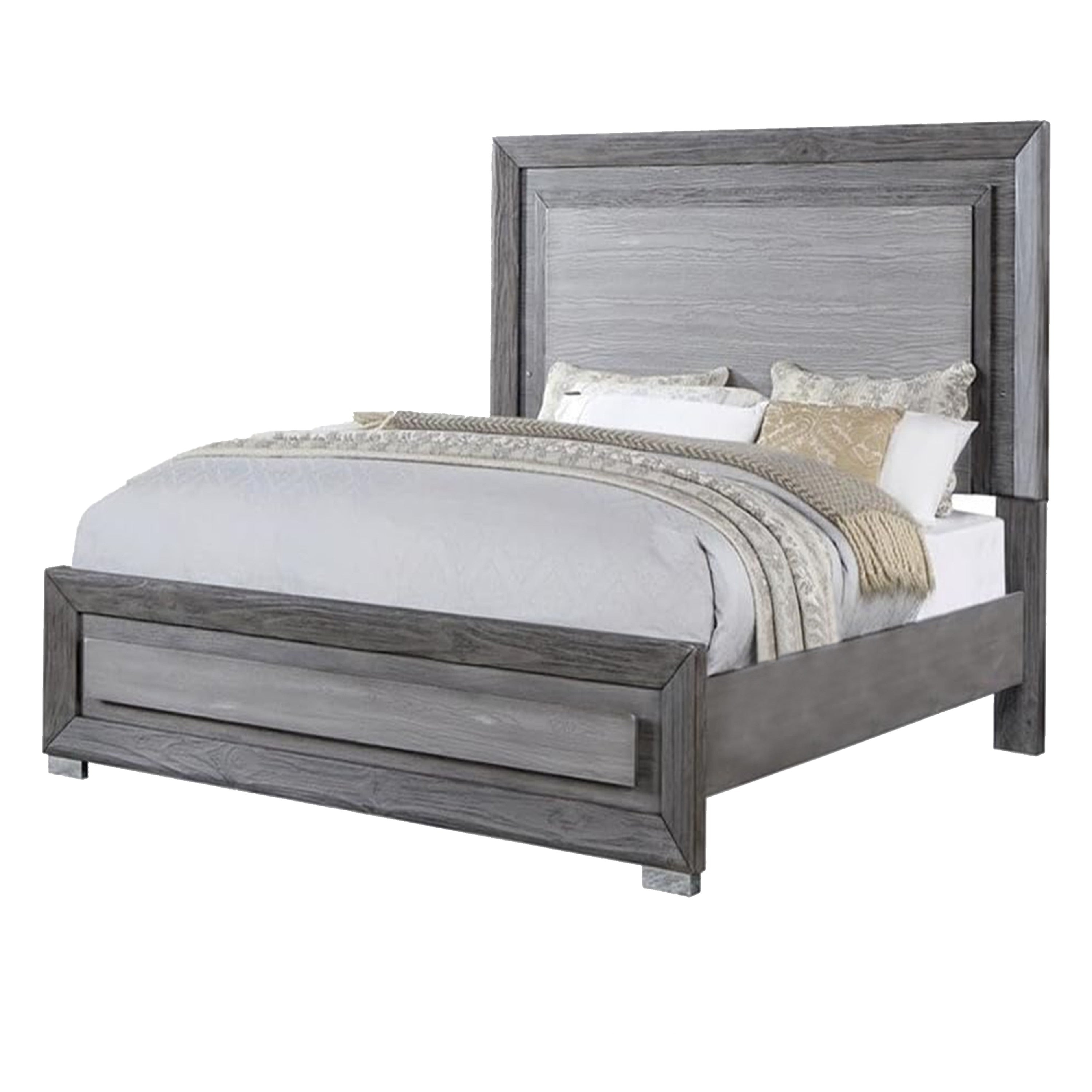 Reno Queen Bed With Led Headboard And Metal Bracket Legs Gray Wood