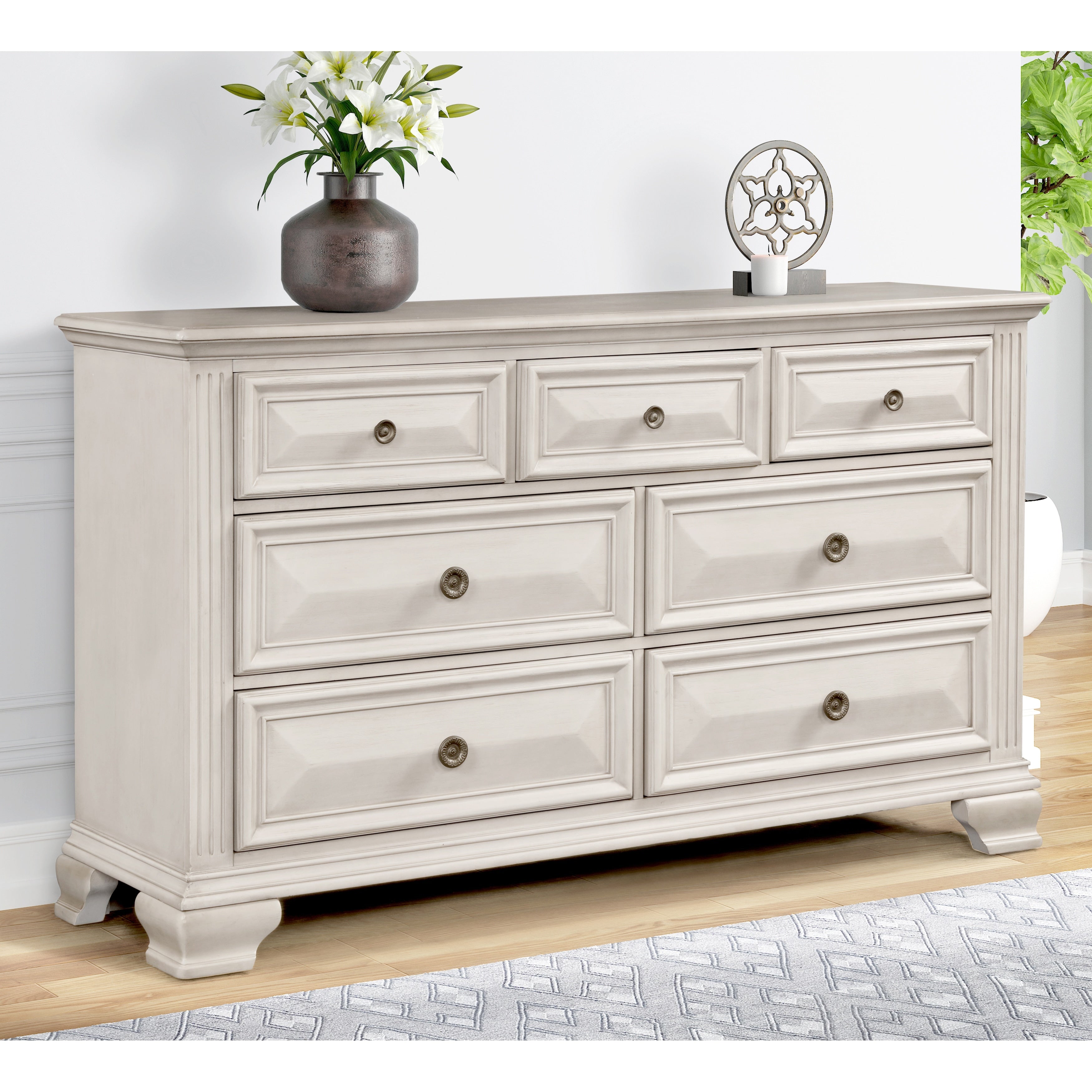 Renova Distressed Parchment 7 Drawer Dresser