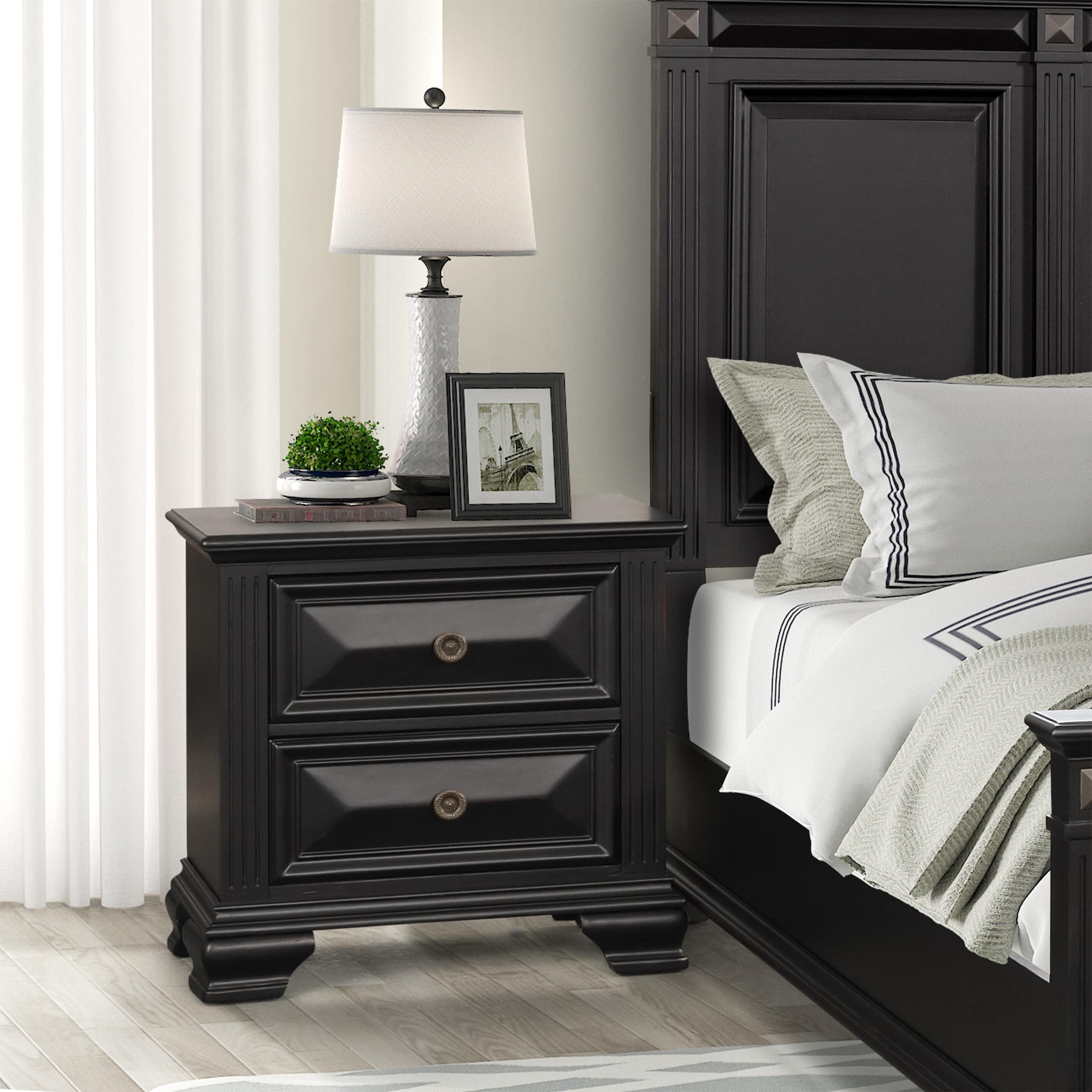 Renova Vintage Black 2 Drawer Nightstand