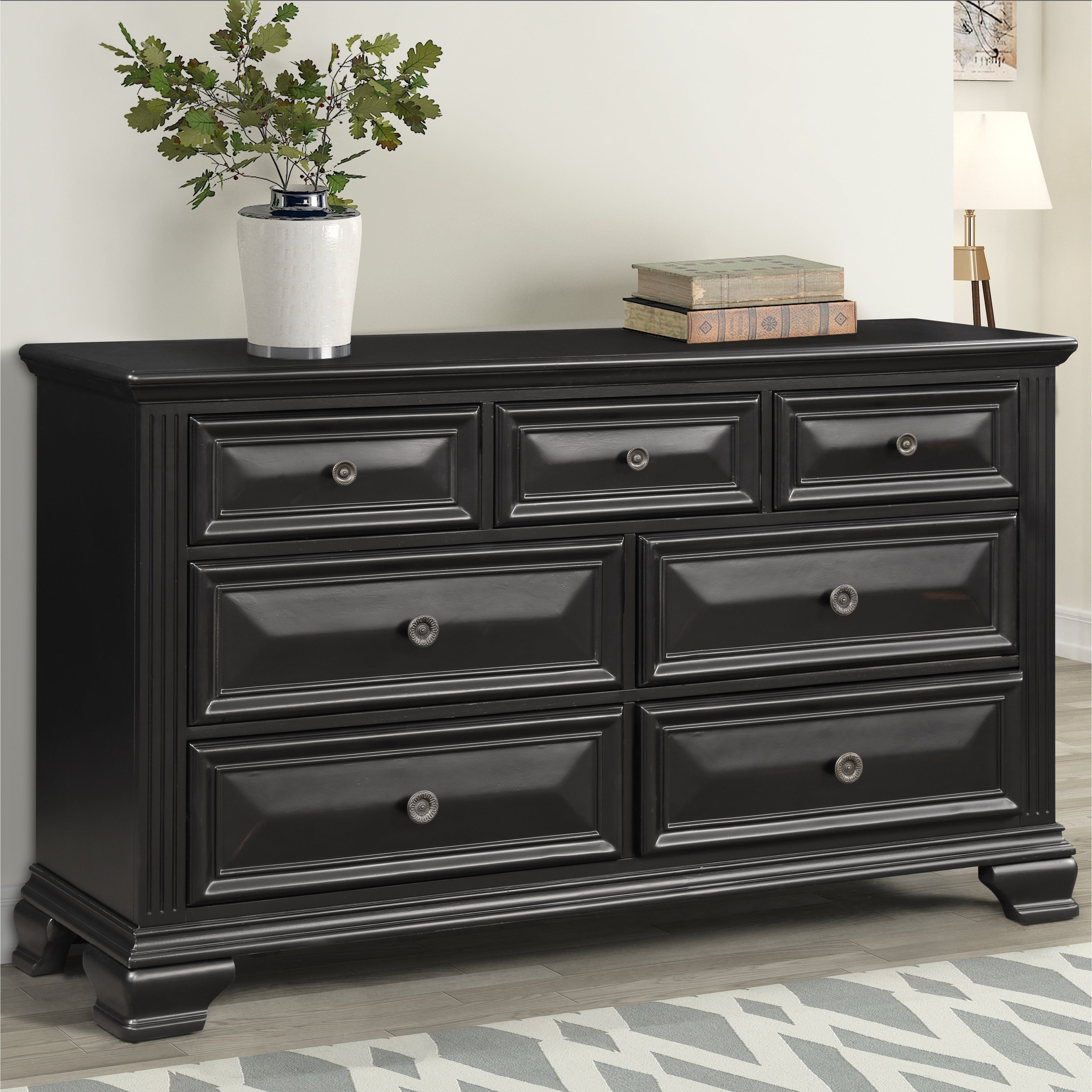 Renova Vintage Black 7 Drawer Dresser