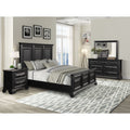 Renova Vintage Black Wood Bedroom Set Panel Bed Dresser Mirror Two Nightstands