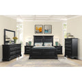 Renova Vintage Black Wood Bedroom Set With Panel Bed Dresser Mirror Two Nightstands Chest