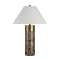 Renwil Aria 25 Tall Brown Emperador Marble Table Lamp With Tapered Linen Shade