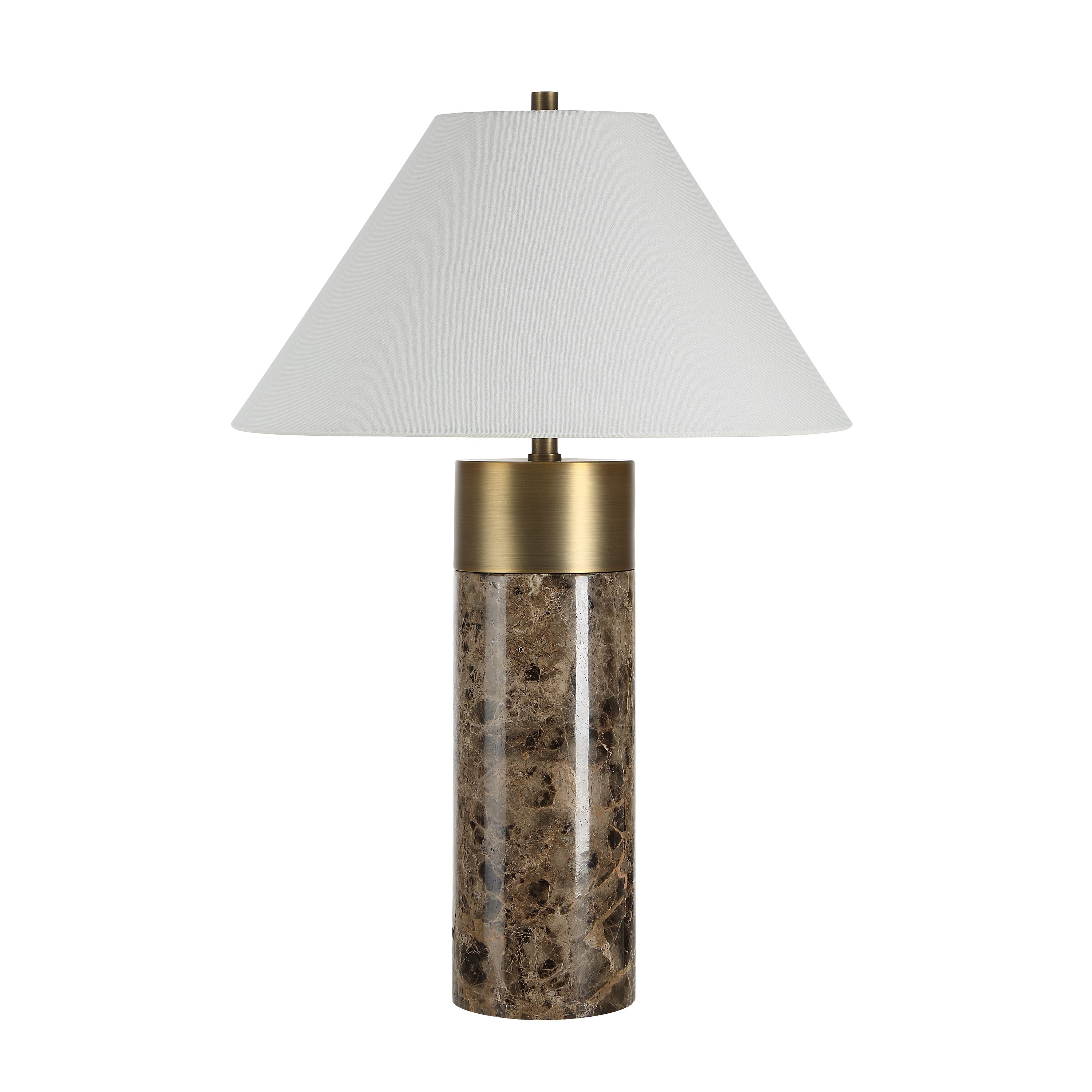 Renwil Aria 25 Tall Brown Emperador Marble Table Lamp With Tapered Linen Shade