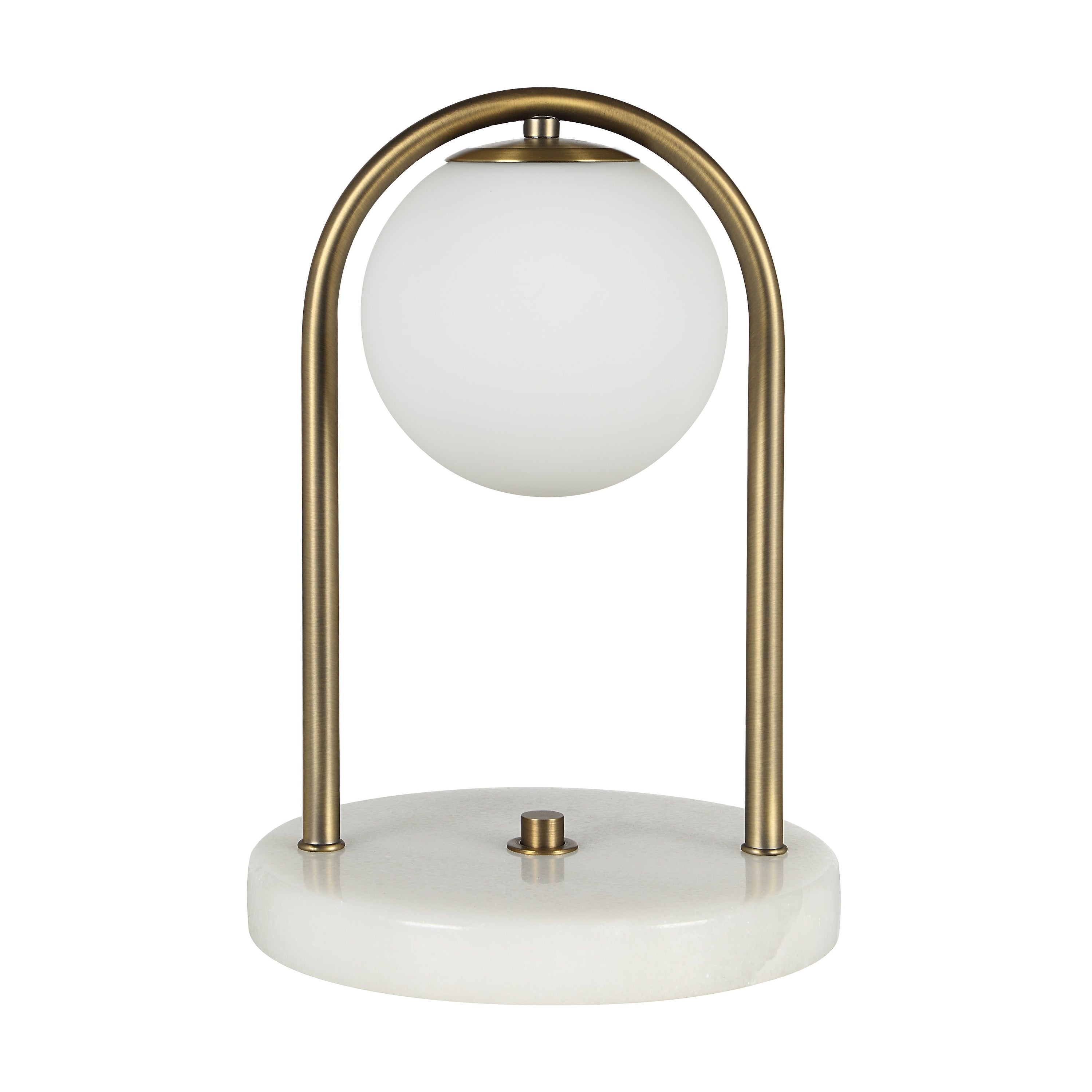 Renwil Barca 11.75 Tall Dark Antique Brushed Brass Iron Table Lamp With Round Glass Shade