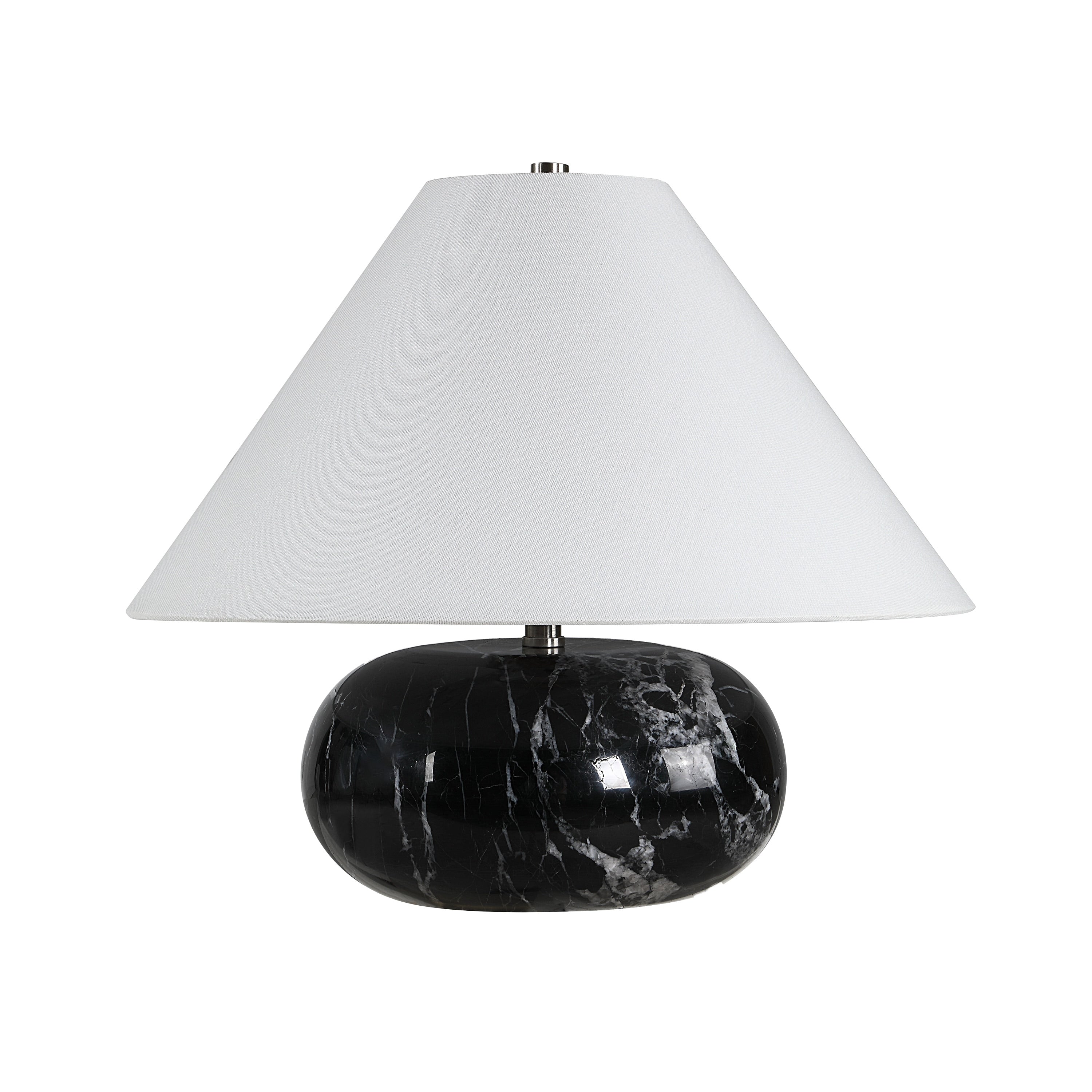 Renwil Celine 14.5 Tall Black Cloud Marble Table Lamp With Tapered Linen Shade