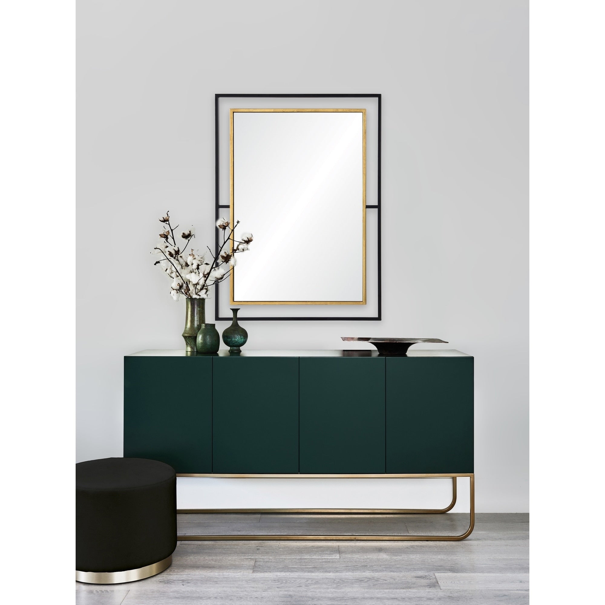 Renwil Gray Rectangle Framed Black Antique Gold Mdf Mirror Iron Mirror