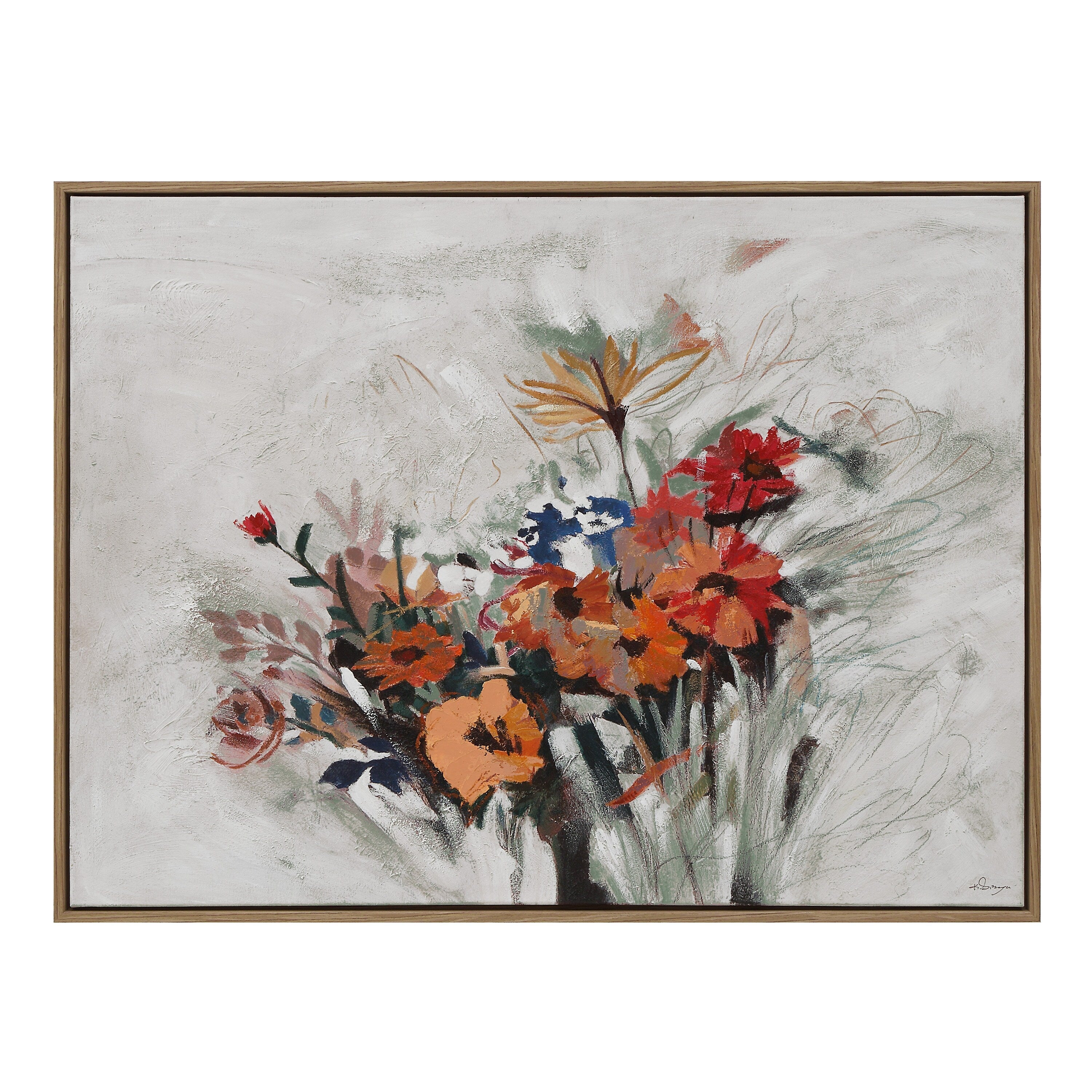 Renwil Liliosa 36 Wide Canvas Art With Wood Frame Medium Walnut Beige