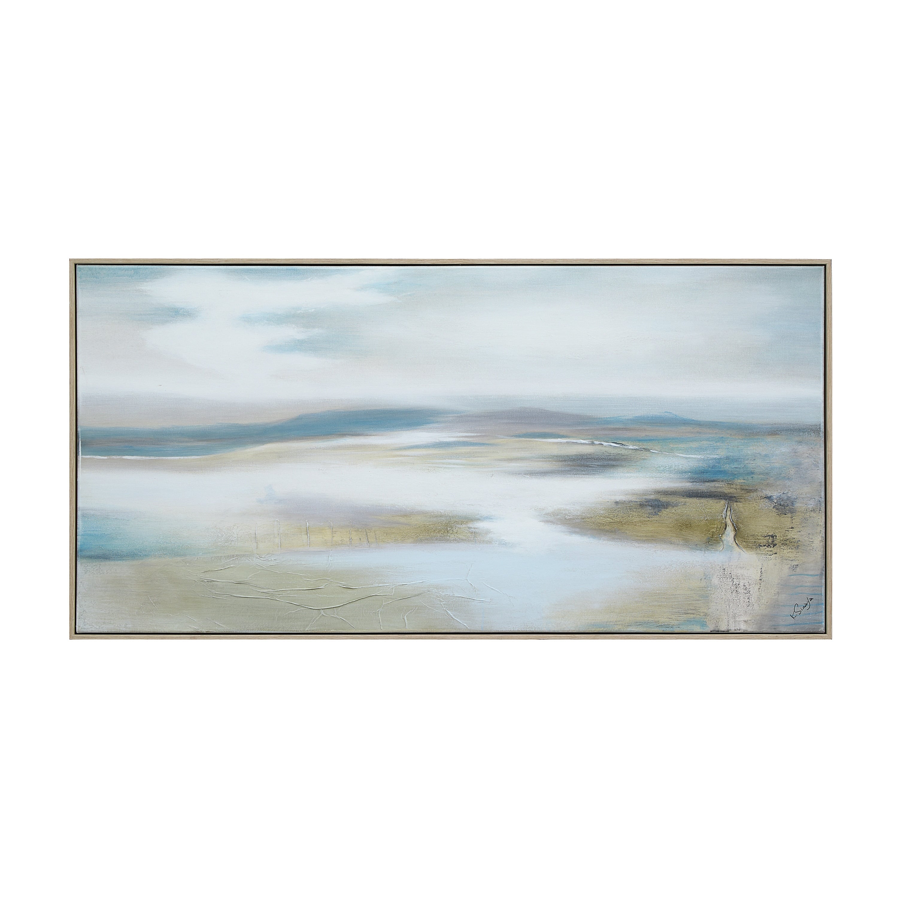 Renwil Marbleau 60 Wide Canvas Art With Wood Frame Cream Blue