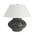 Renwil Patina 20.5 Tall Distressed Charcoal Beige Ceramic Table Lamp With Tapered Linen Shade
