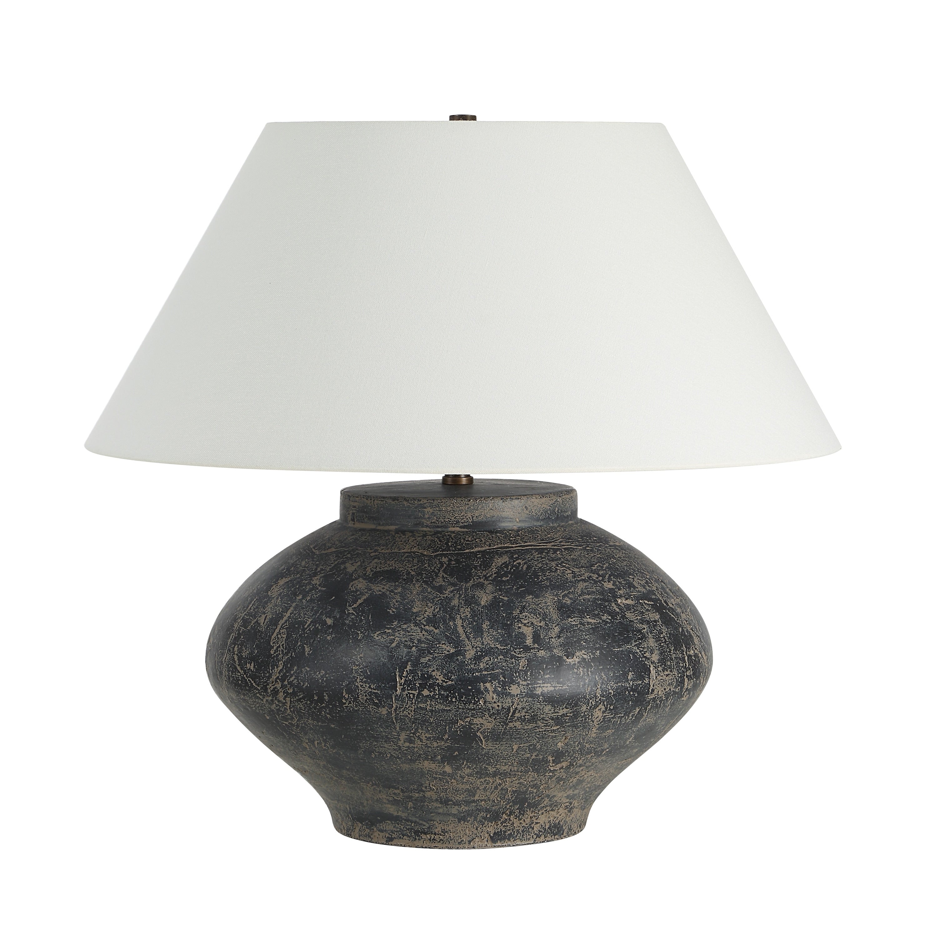 Renwil Patina 20.5 Tall Distressed Charcoal Beige Ceramic Table Lamp With Tapered Linen Shade