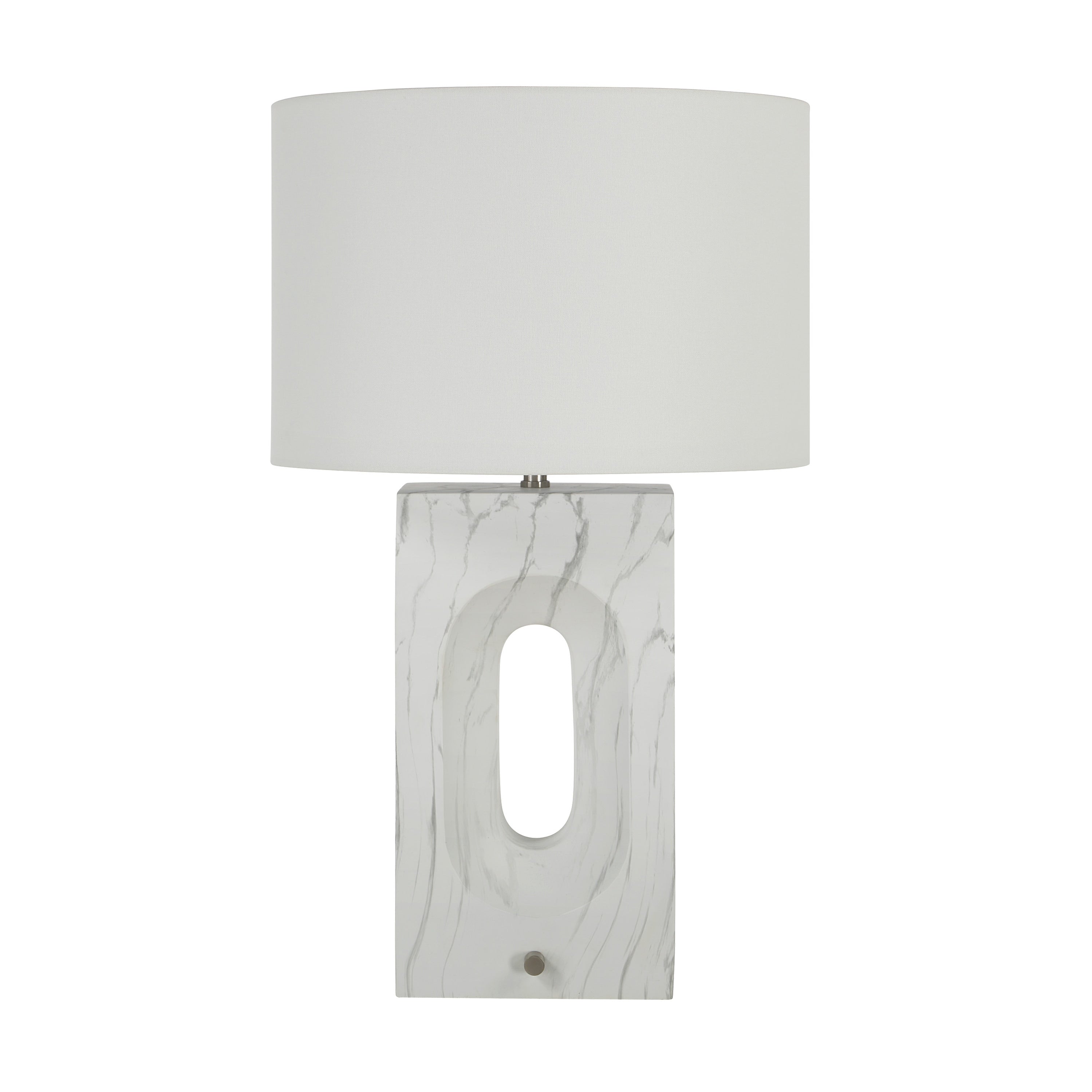 Renwil Scriba 27.5 Tall Textured Matte White Resin Table Lamp With Drum Linen Shade