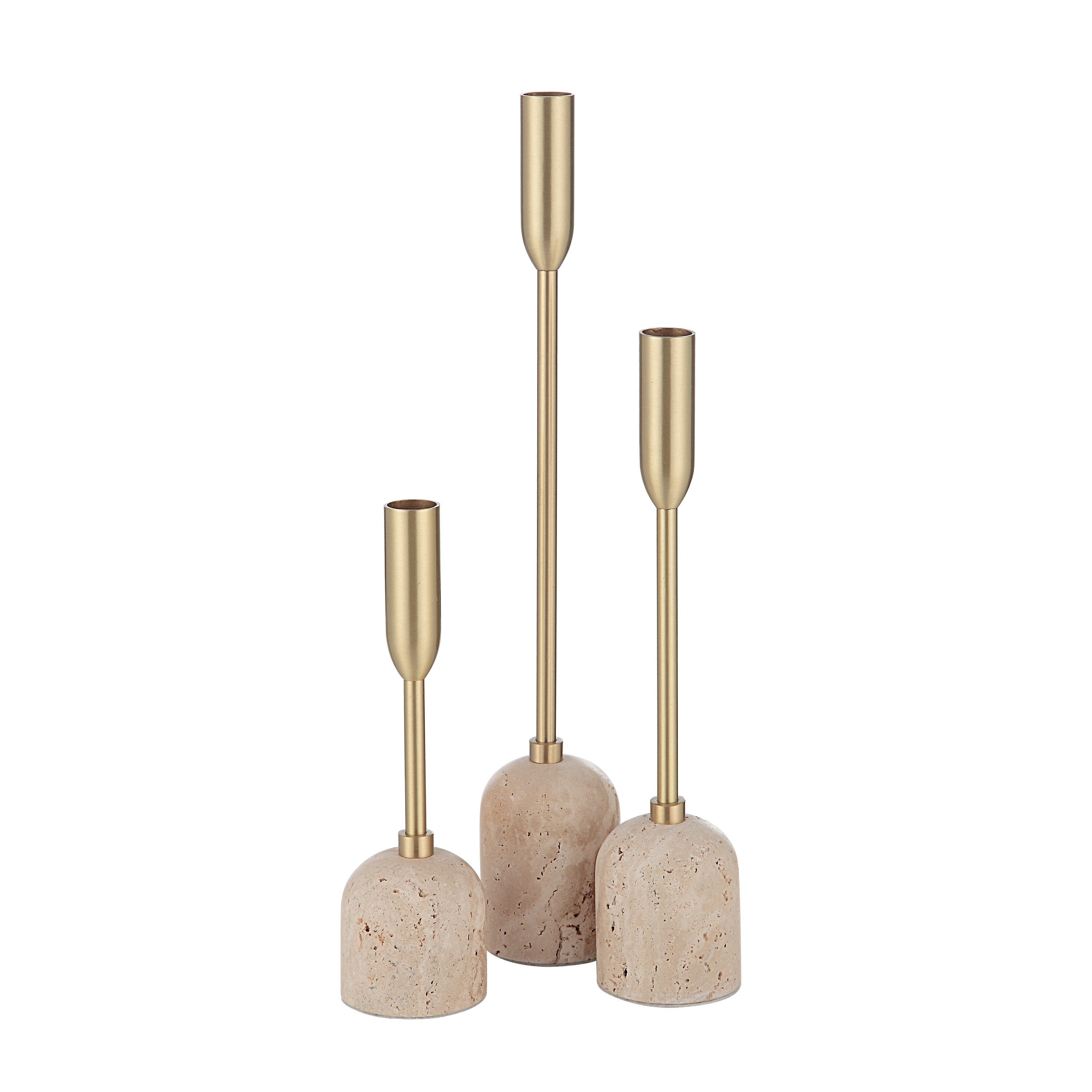 Renwil Vesta Indoor Iron Set Of 3 Tapered Candle Holder Satin Brass