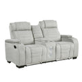Reny Manual Reclining Loveseat W Center Console Led Base Light Gray