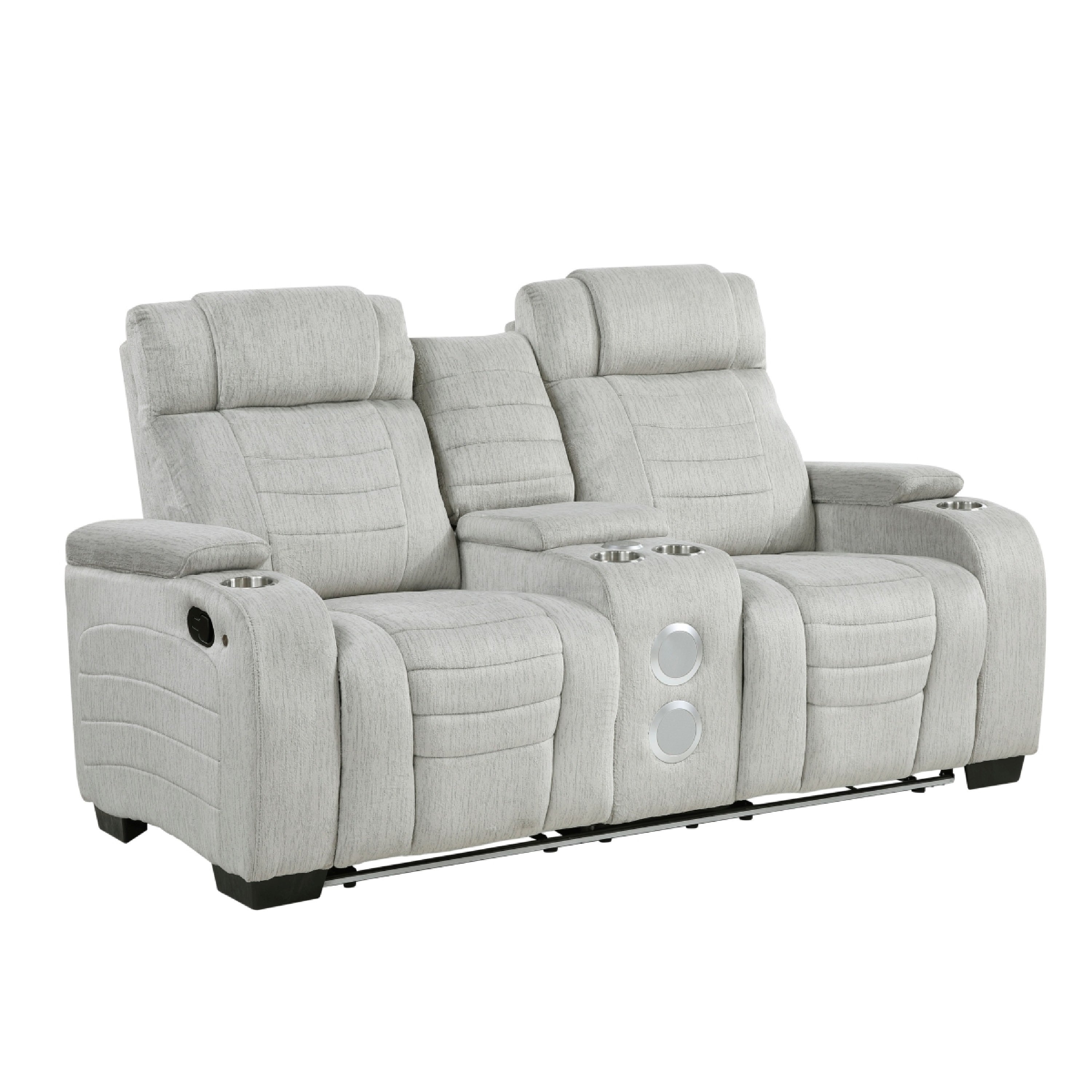 Reny Manual Reclining Loveseat W Center Console Led Base Light Gray