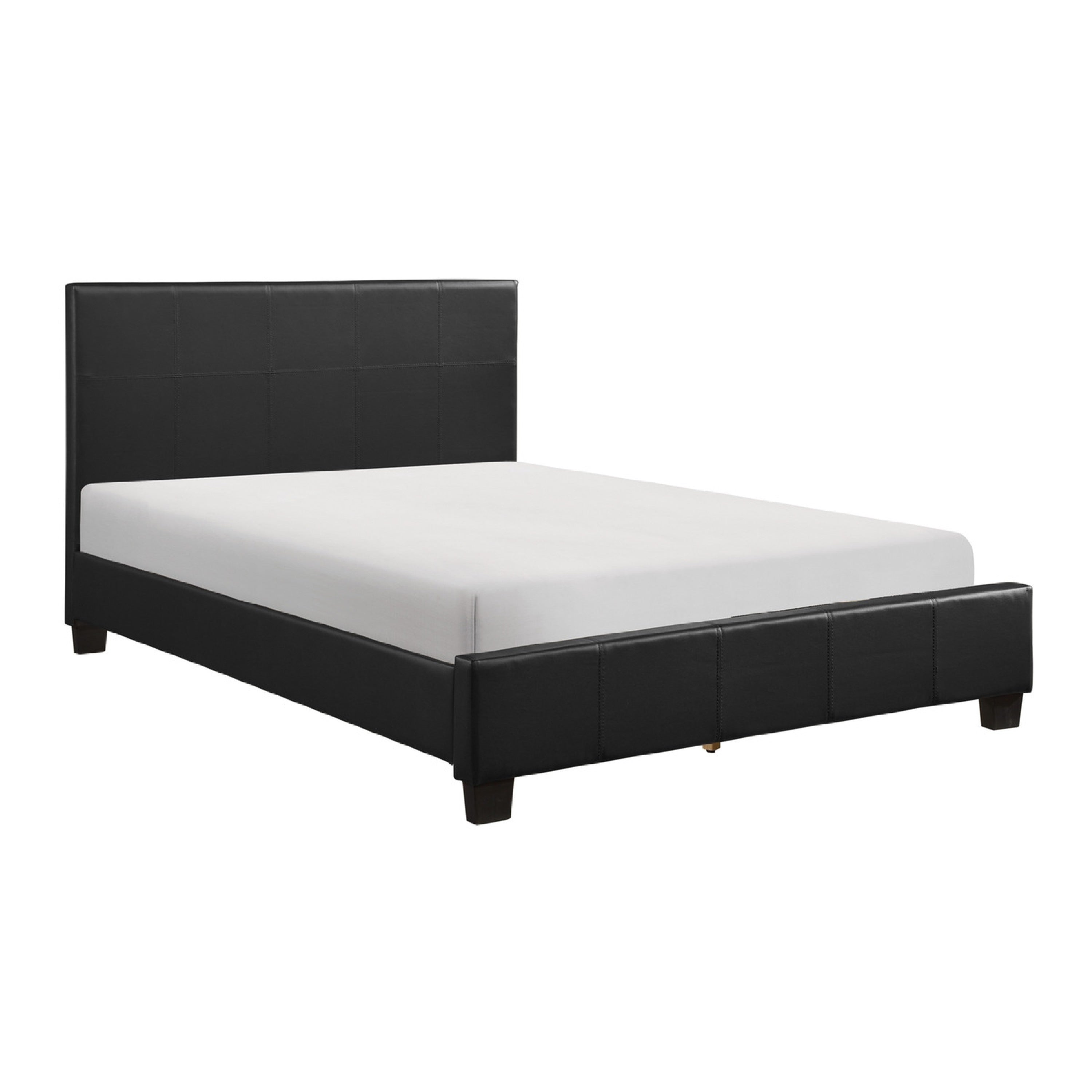 Renz Full Size Bed With Modern Block Panel Black Faux Leather Upholstery