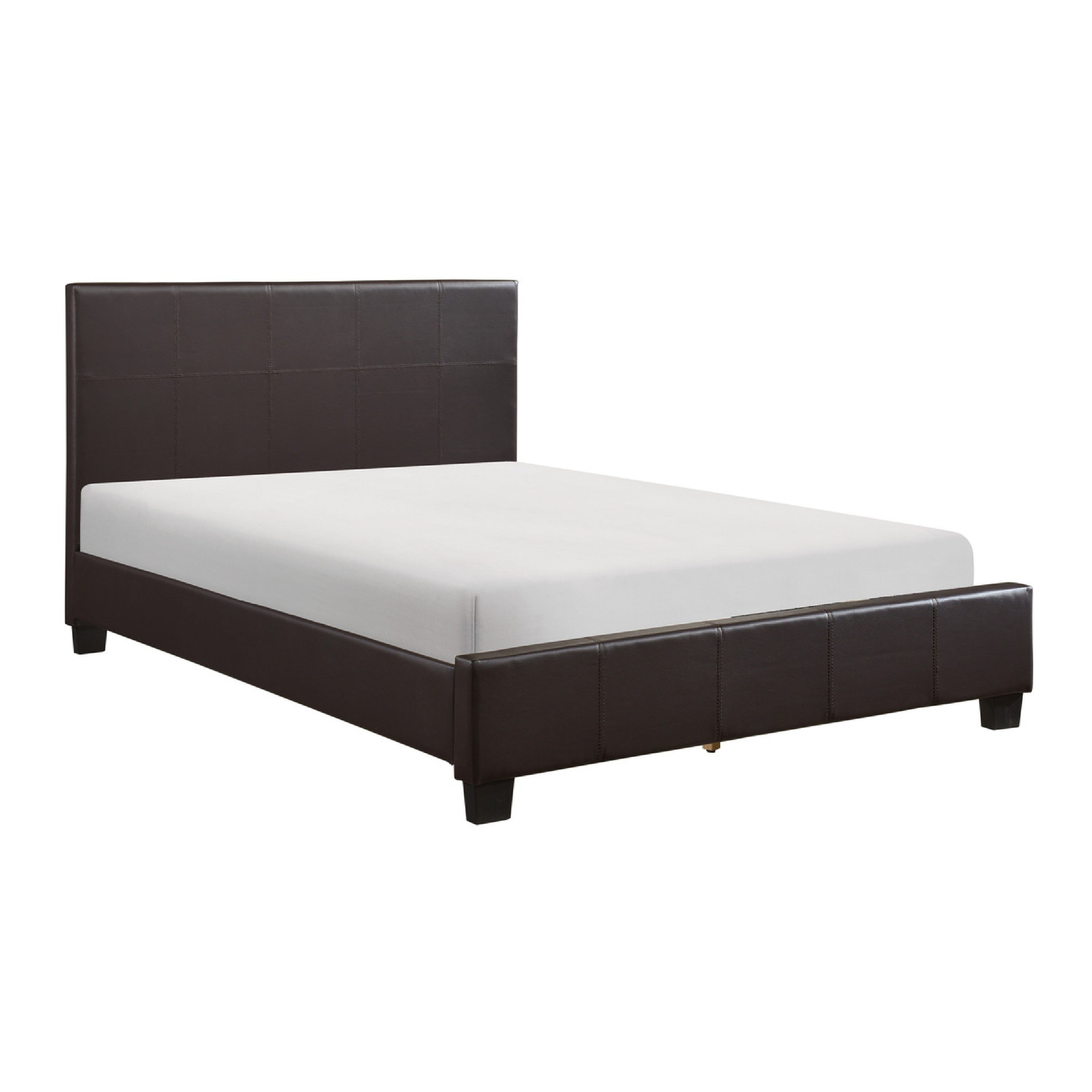 Renz Full Size Bed Modern Block Panel Dark Brown Faux Leather Upholstery