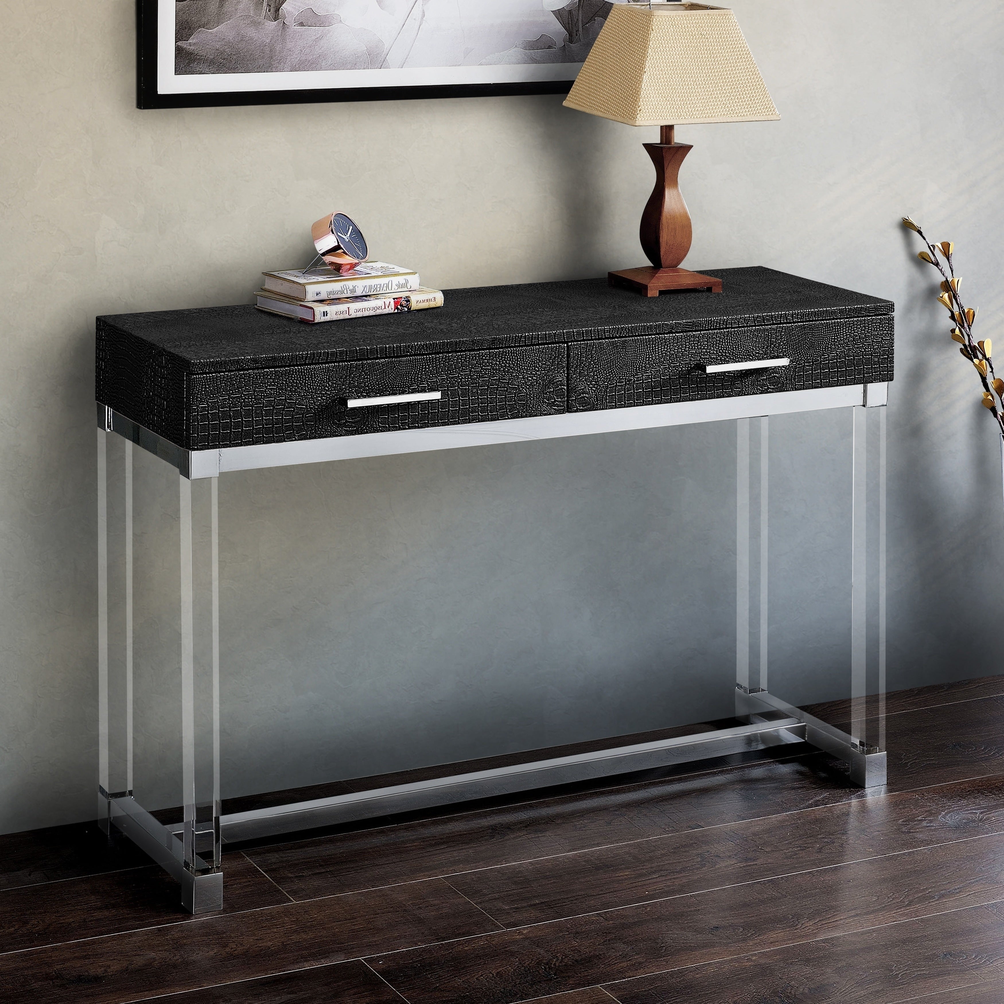 Furniture Of America Repta Contemporary Crocodile Textured Storage Sofa Table