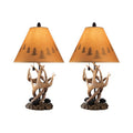 Resin Body Table Lamp With Antler And Pinecone Design Set Of 2 Brown
