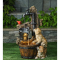 Resin Puppies And Water Pump Outdoor Patio Fountain With Led Light