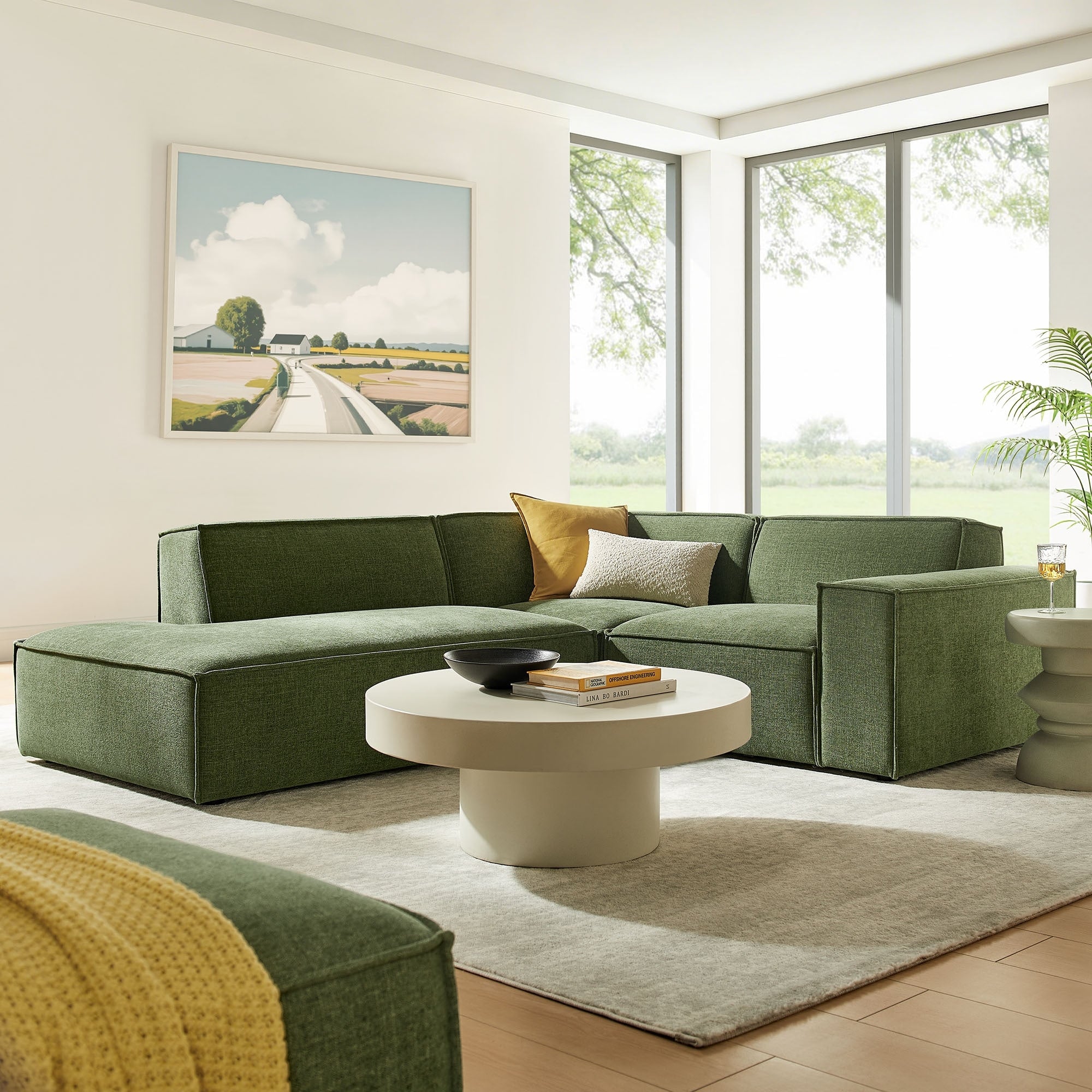 Restore 3 Piece Performance Fabric Upholstered Modular L Shaped Sectional Sofa