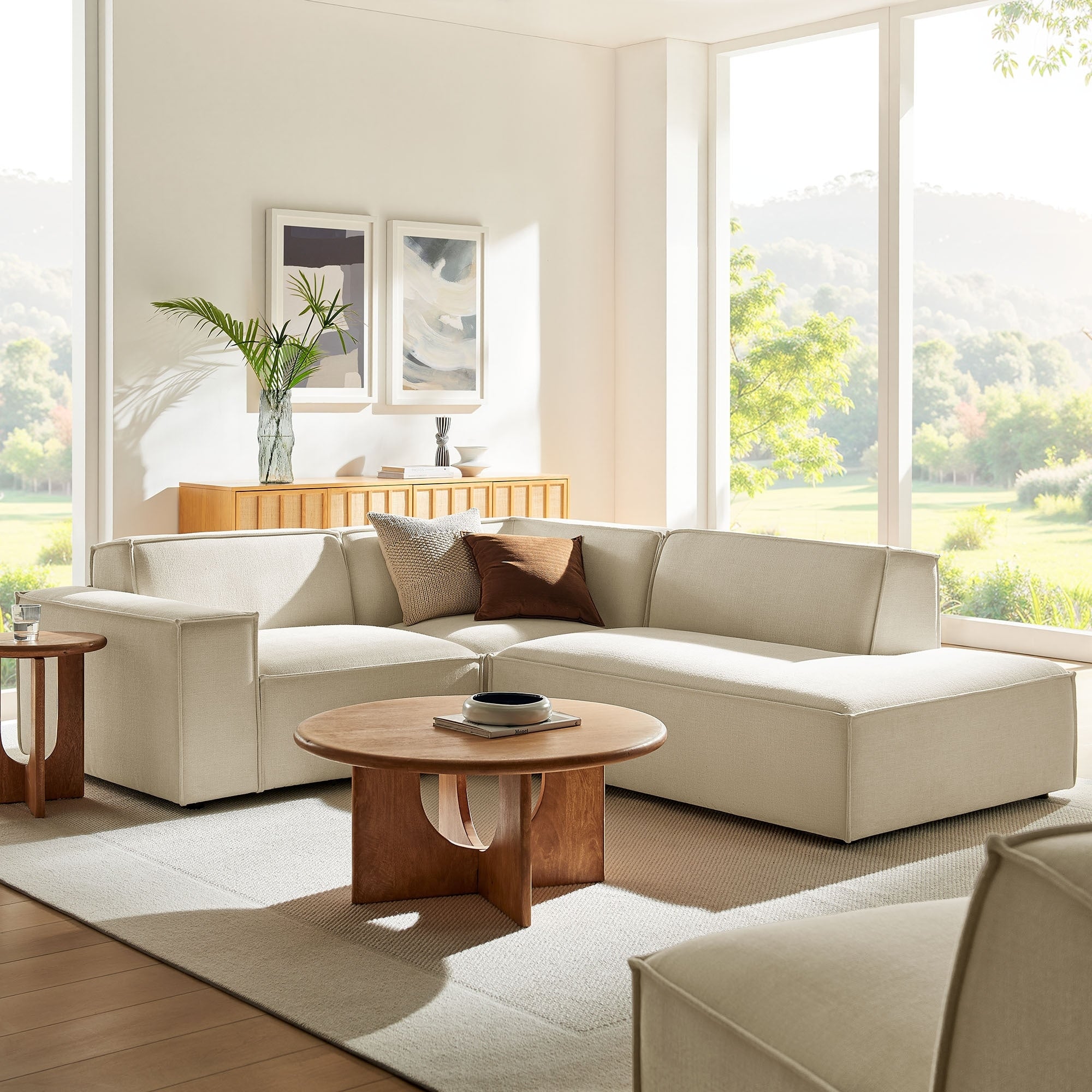 Restore 3 Piece Performance Fabric Upholstered Modular L Shaped Sectional Sofa
