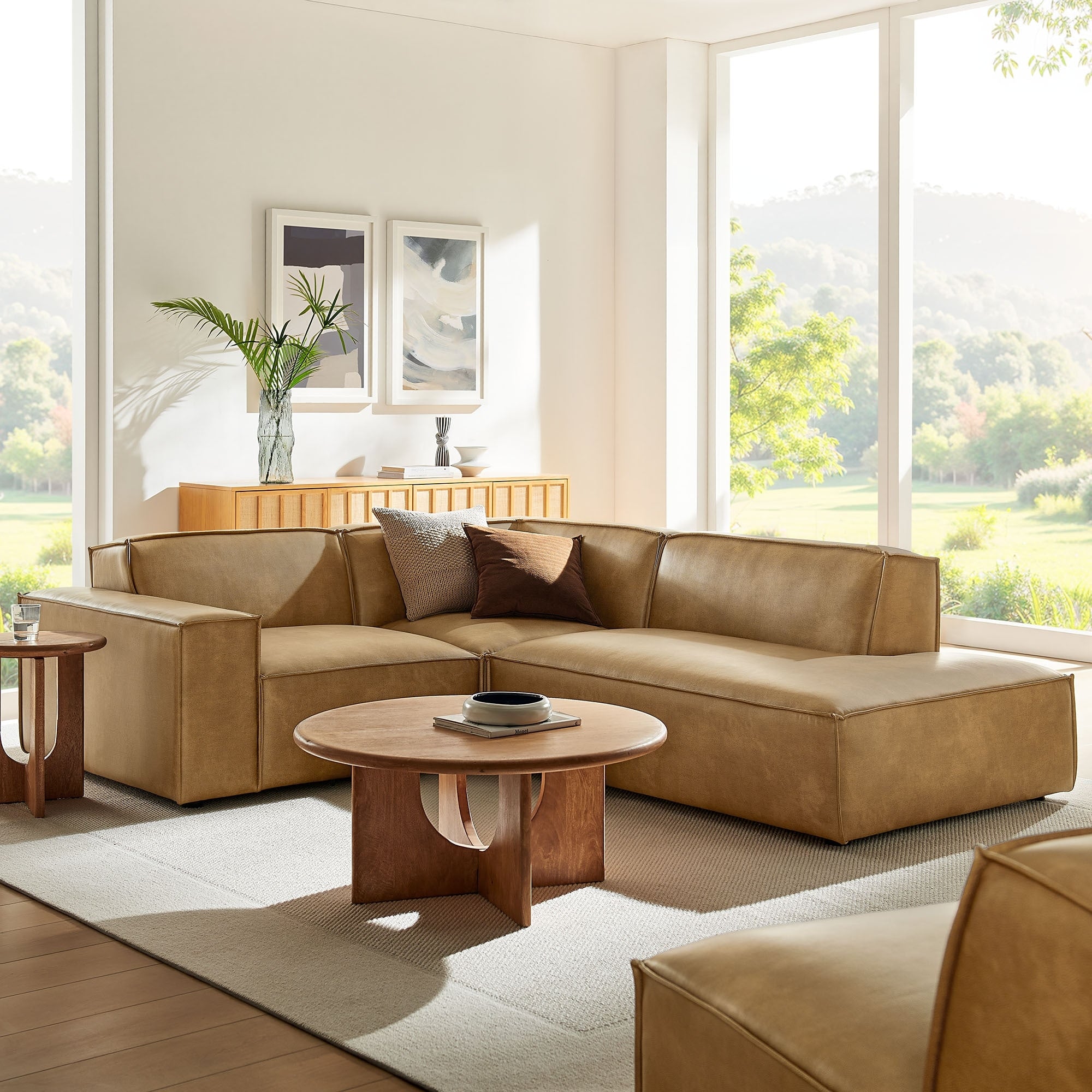 Restore 3 Piece Vegan Leather Modular L Shaped Sectional Sofa
