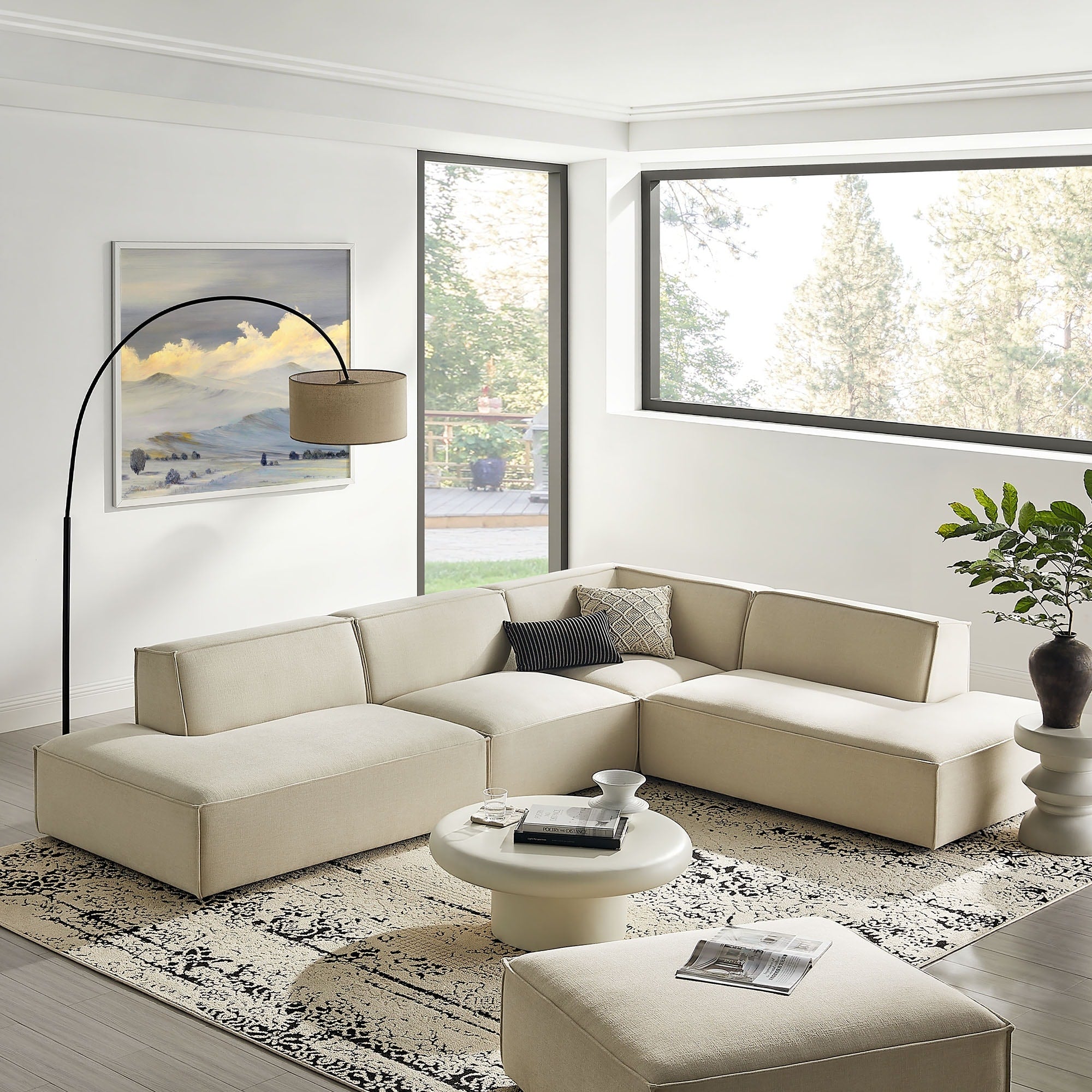 Restore 4 Piece Performance Fabric Upholstered Modular L Shaped Armless Sectional Sofa