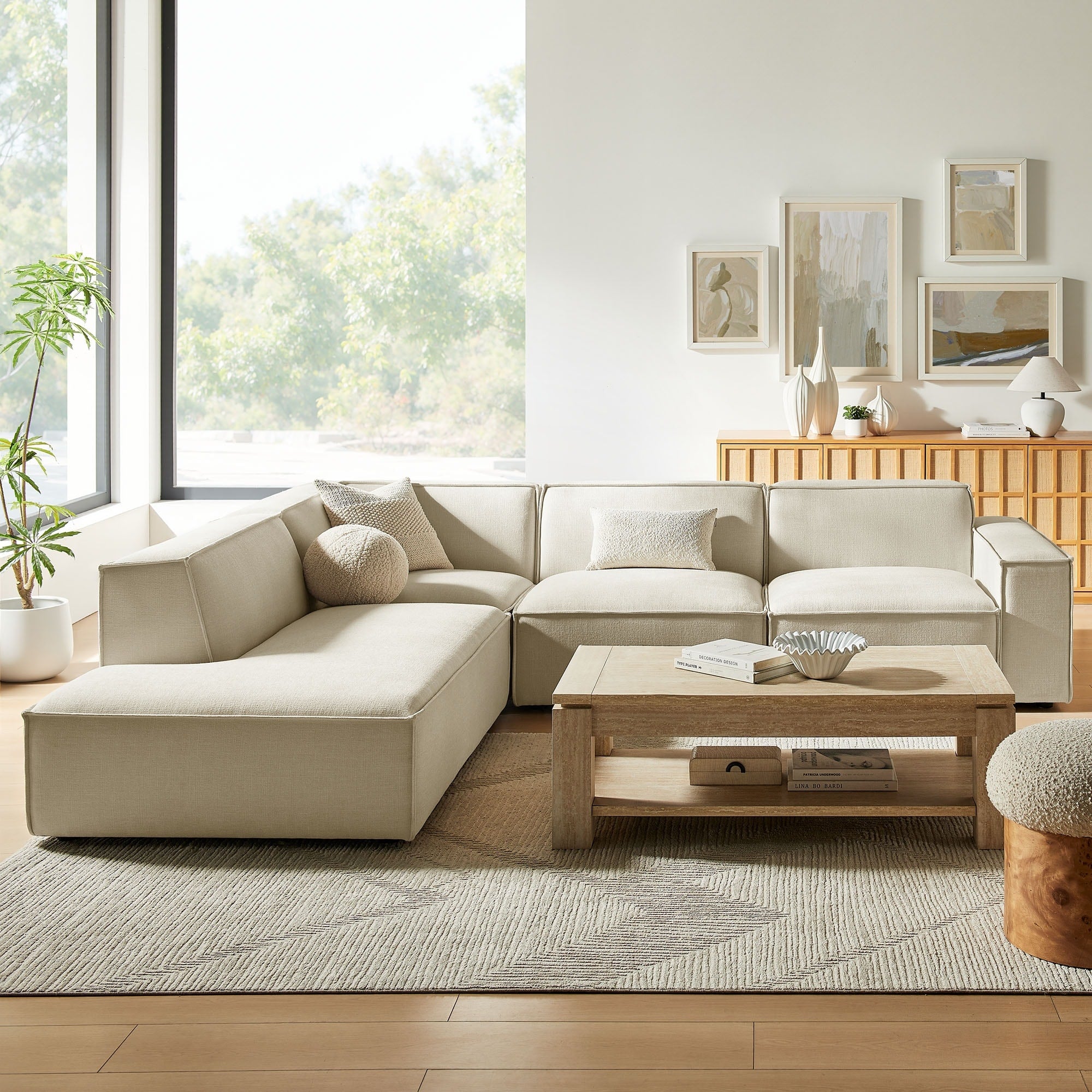 Restore 4 Piece Performance Fabric Upholstered Modular L Shaped Sofa