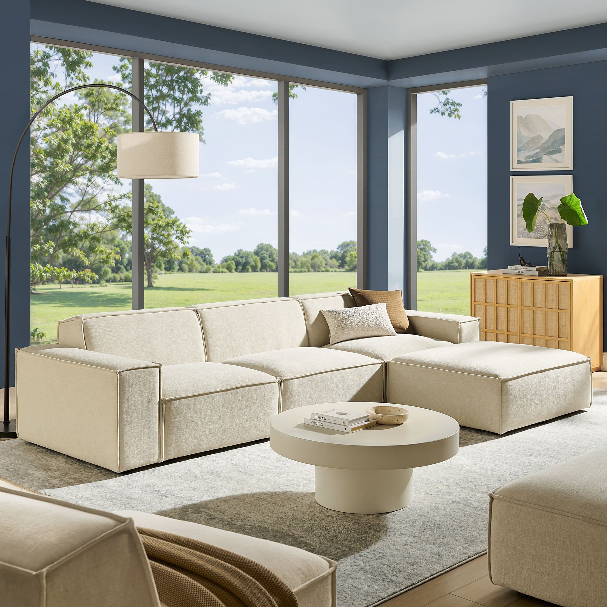Restore 4 Piece Performance Fabric Upholstered Modular Sofa Set With Ottoman