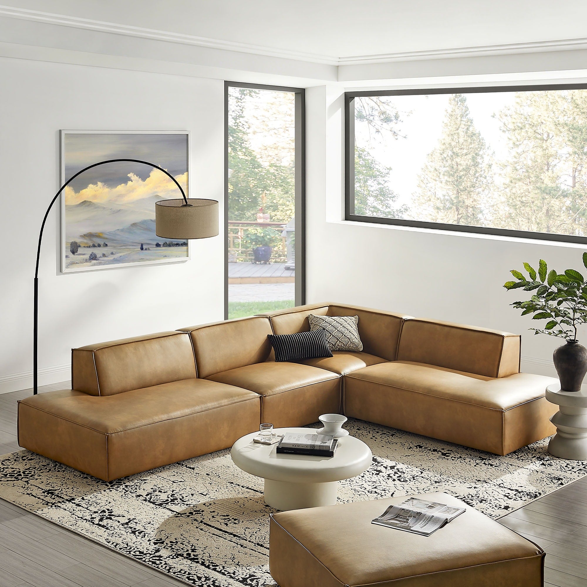 Restore 4 Piece Vegan Leather Modular L Shaped Armless Sectional Sofa
