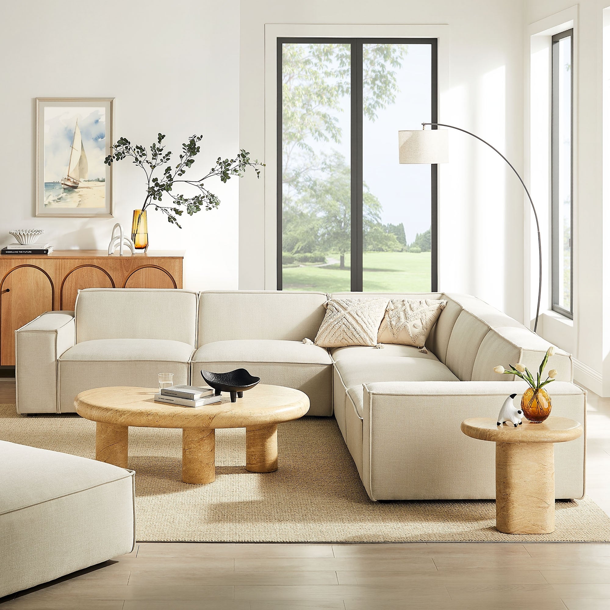 Restore 5 Piece Performance Fabric Upholstered Modular L Shaped Sofa