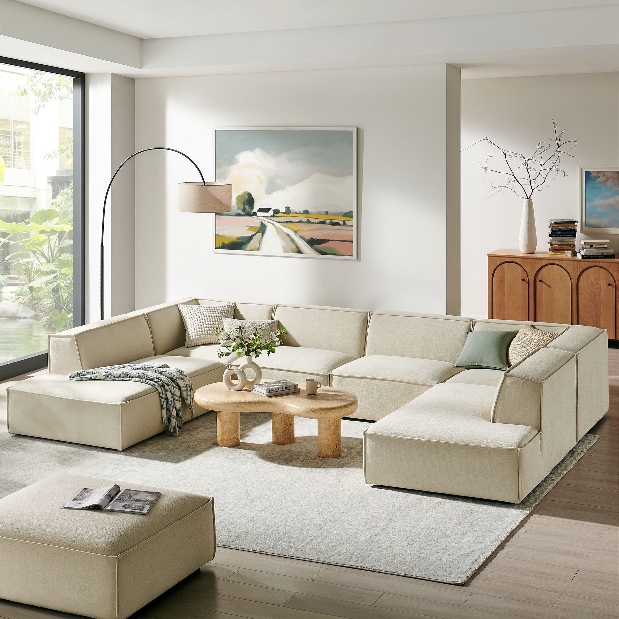Restore 6 Piece Performance Fabric Upholstered U Shaped Sectional Sofa