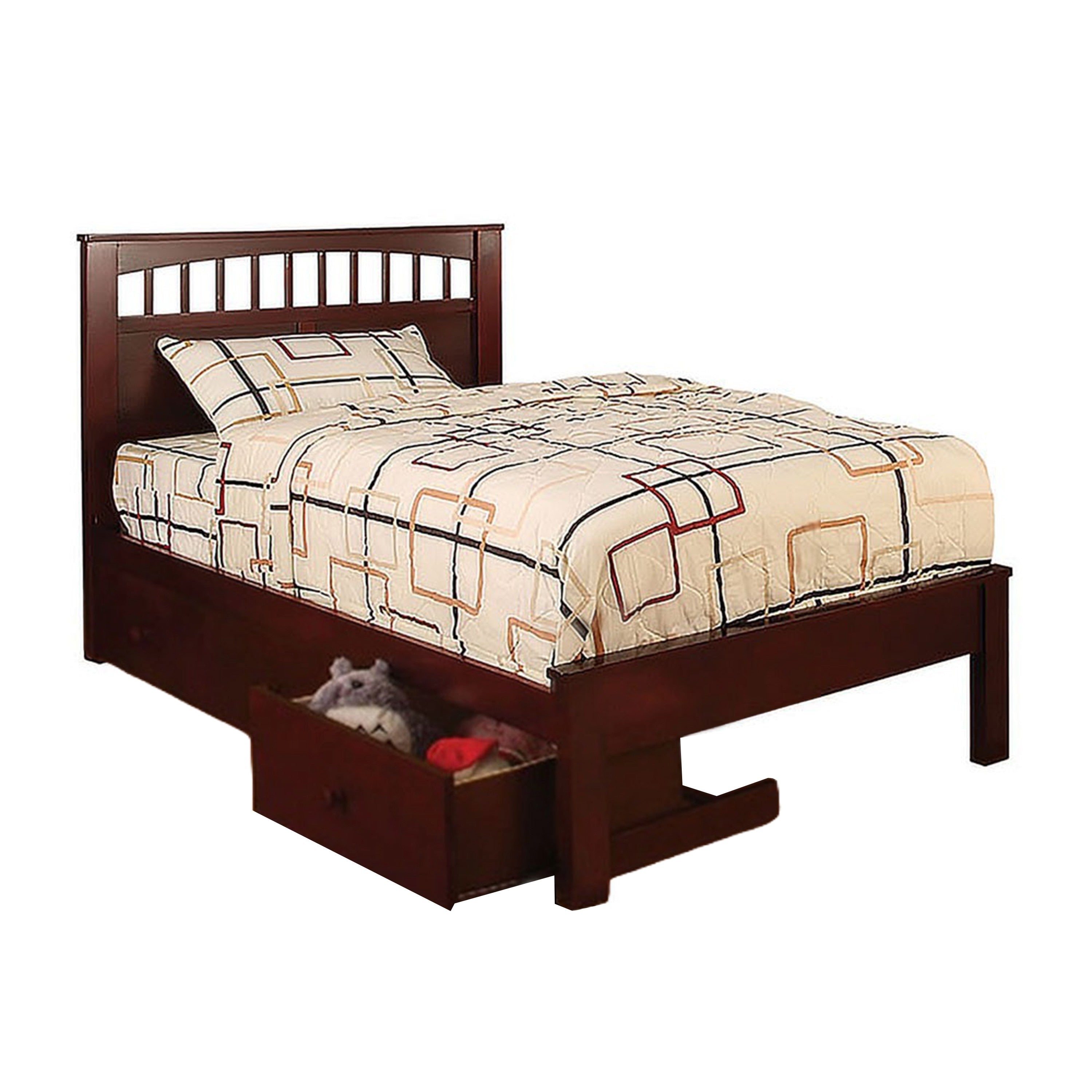 Resy Twin Size Bed Slatted Headboard And Side Drawers Cherry Brown