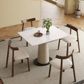 Retractable Rock Slab Dining Table Set Modern 5 Piece Expandable Table With 4 Wooden Leg Chairs Leather Wrapped Base