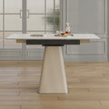 Retractable Rock Slab Folding Dining Table Modern Square Expandable Table With Leather Wrapped Stainless Steel Base White