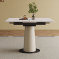 Retractable Rock Slab Folding Dining Table Modern Square Expandable Table With Leather Wrapped Stainless Steel Base White
