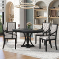 Retro 5 Piece Dining Set Extendable Round Table And 4 Chairs For Kitchen Dining Room