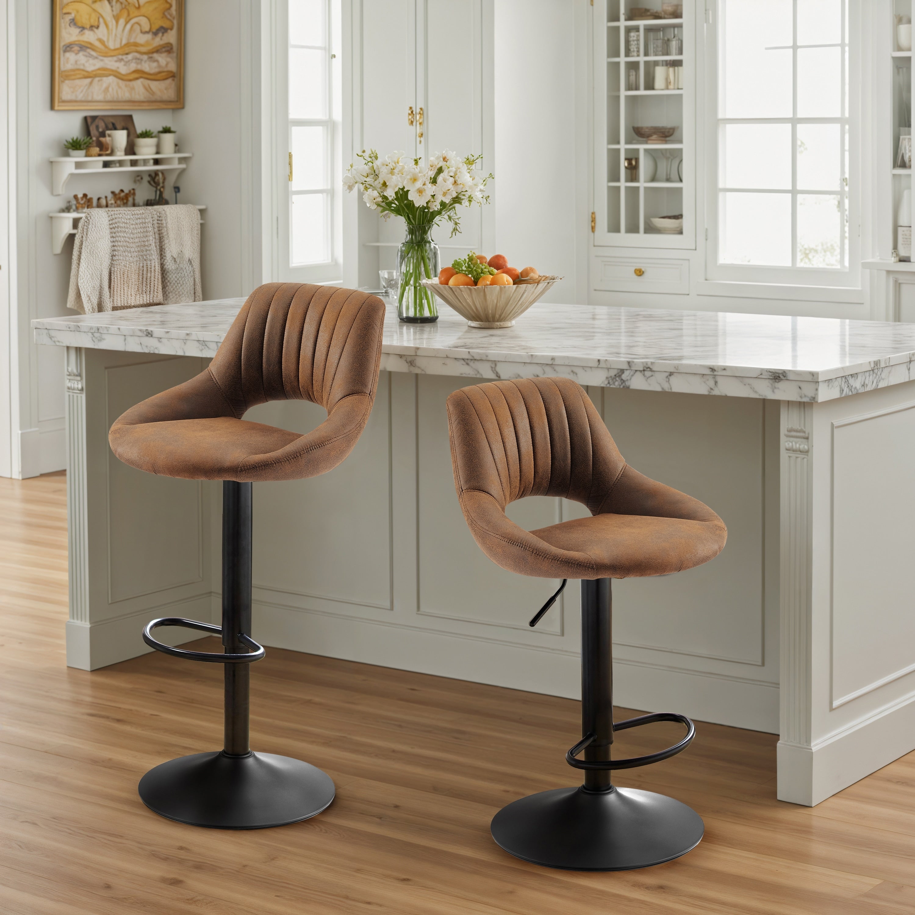 Art Leon Retro Adjustable 360 Swivel Barstools With Faux Leather