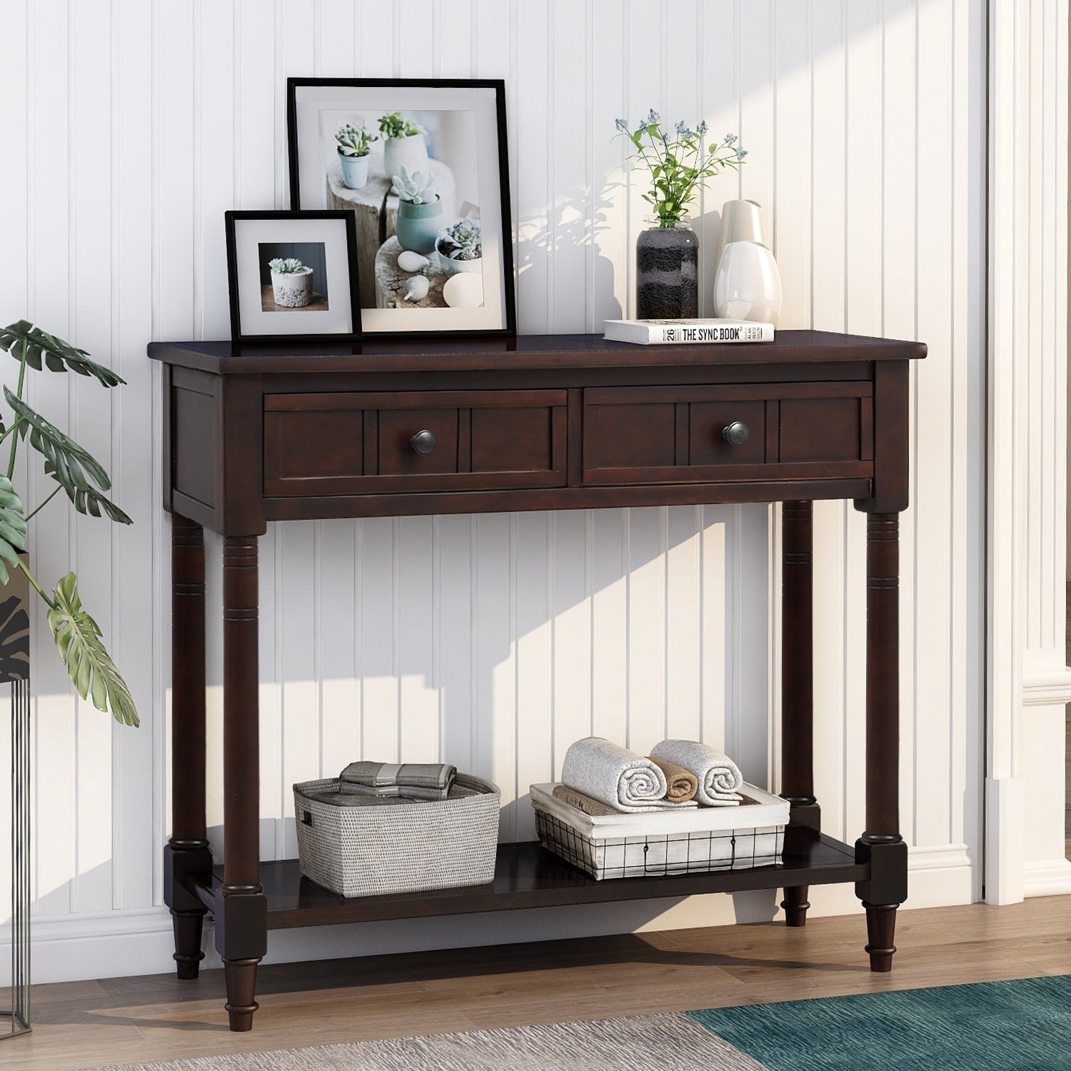 Retro Console Table With 2 Drawers And Bottom Shelf