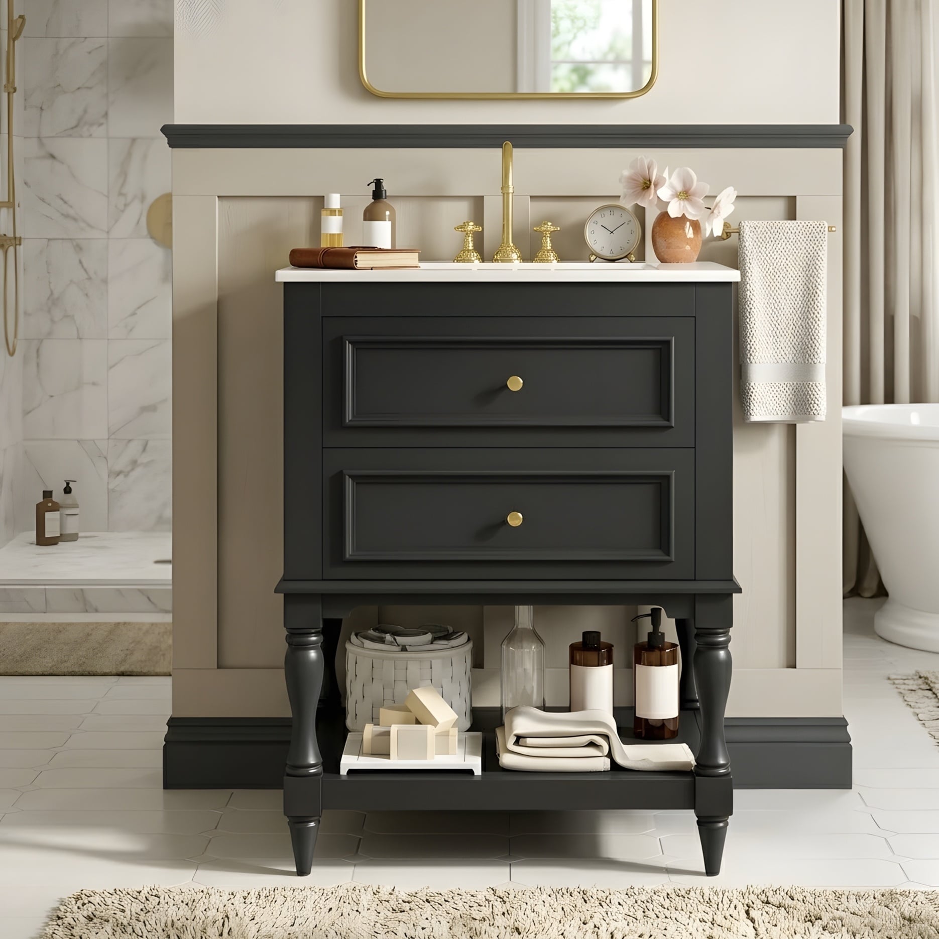 Retro Design Bathroom Cabinet With 2 Drawers