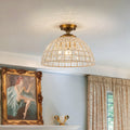 Retro French 1 Light Antique Brass Crystal Flush Mount Ceiling Light Antique Brass