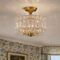 Retro French 3 Light Antique Brass Crystal Flush Mount Ceiling Light Antique Brass