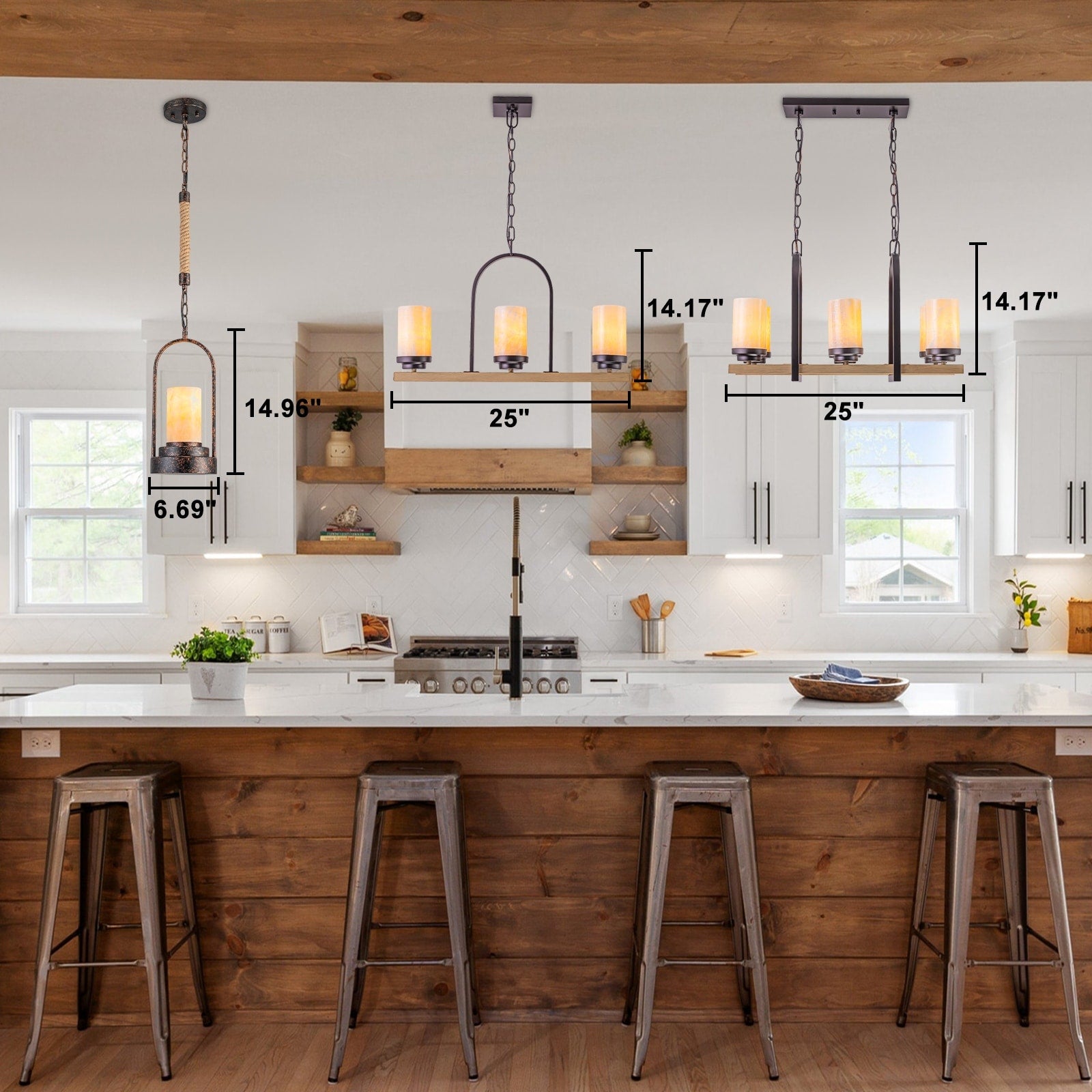 Retro Industrial Iron Pendant With Alabaster Candle Shade