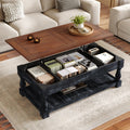 Retro Lift Top Coffee Table With Storage For Living Room Hidden Compartment Lower Shelf